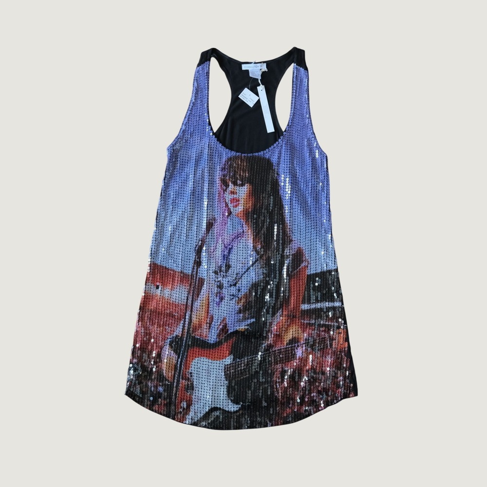 Connection 18 Sequin Tank Top Black Purple Rockstar Indie Sleaze L Racerback